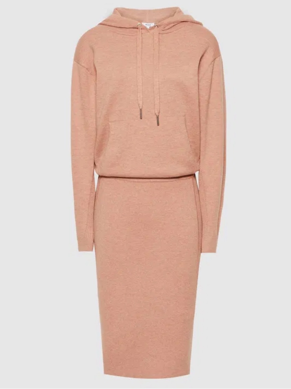 Reiss Jodie Dusty Rose Knit Hoodie Midi Dress M